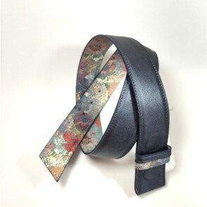 Ceinture reversible femme Motif "fleur tropicale" jean / Gris irisé